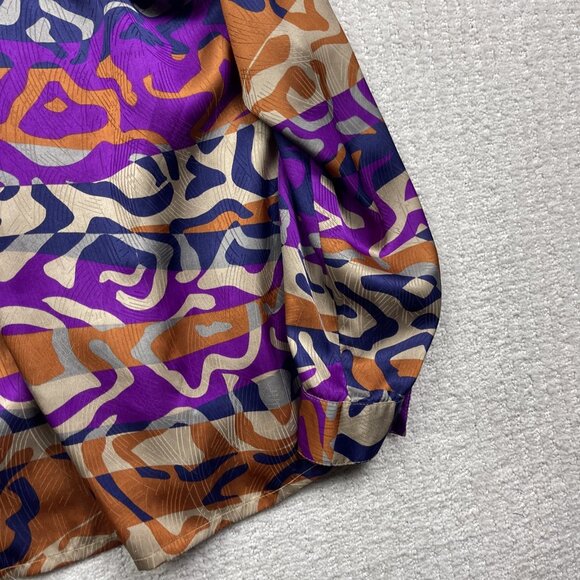 Y2K Rouie Purple / Orange camo AOP Button Up Top Sz 14 Funky Party Canada Made - Picture 13 of 14